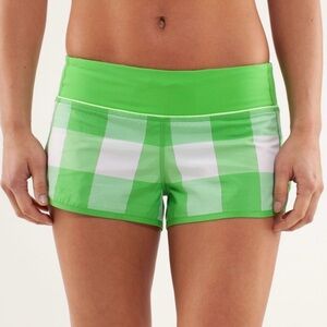Lululemon green plaid run shorts